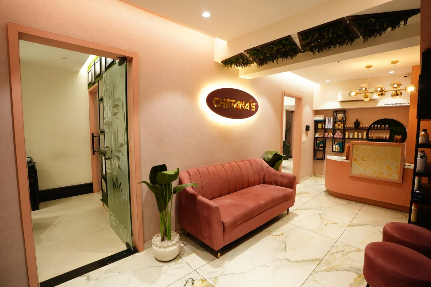 Chetana's Beauty Lounge reception and waiting area in Kankanady, Mangalore